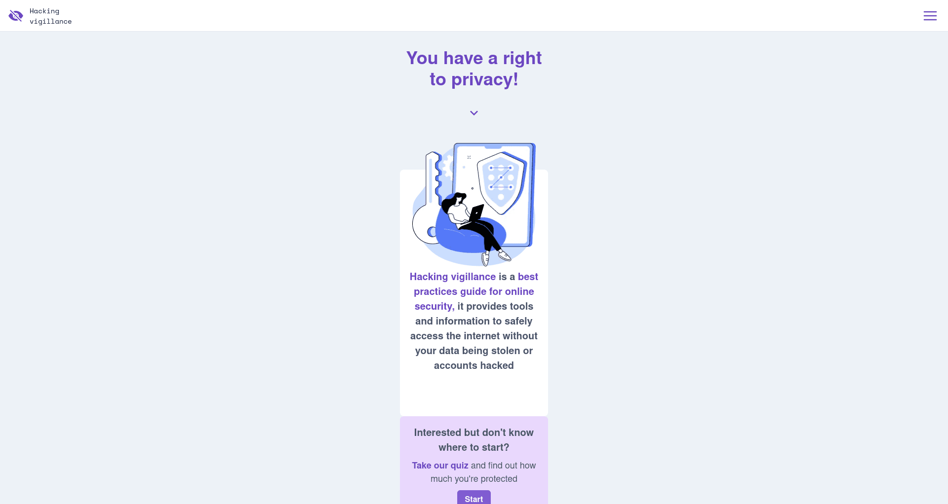 Screenshot of the homepage from Hacking Vigilance website