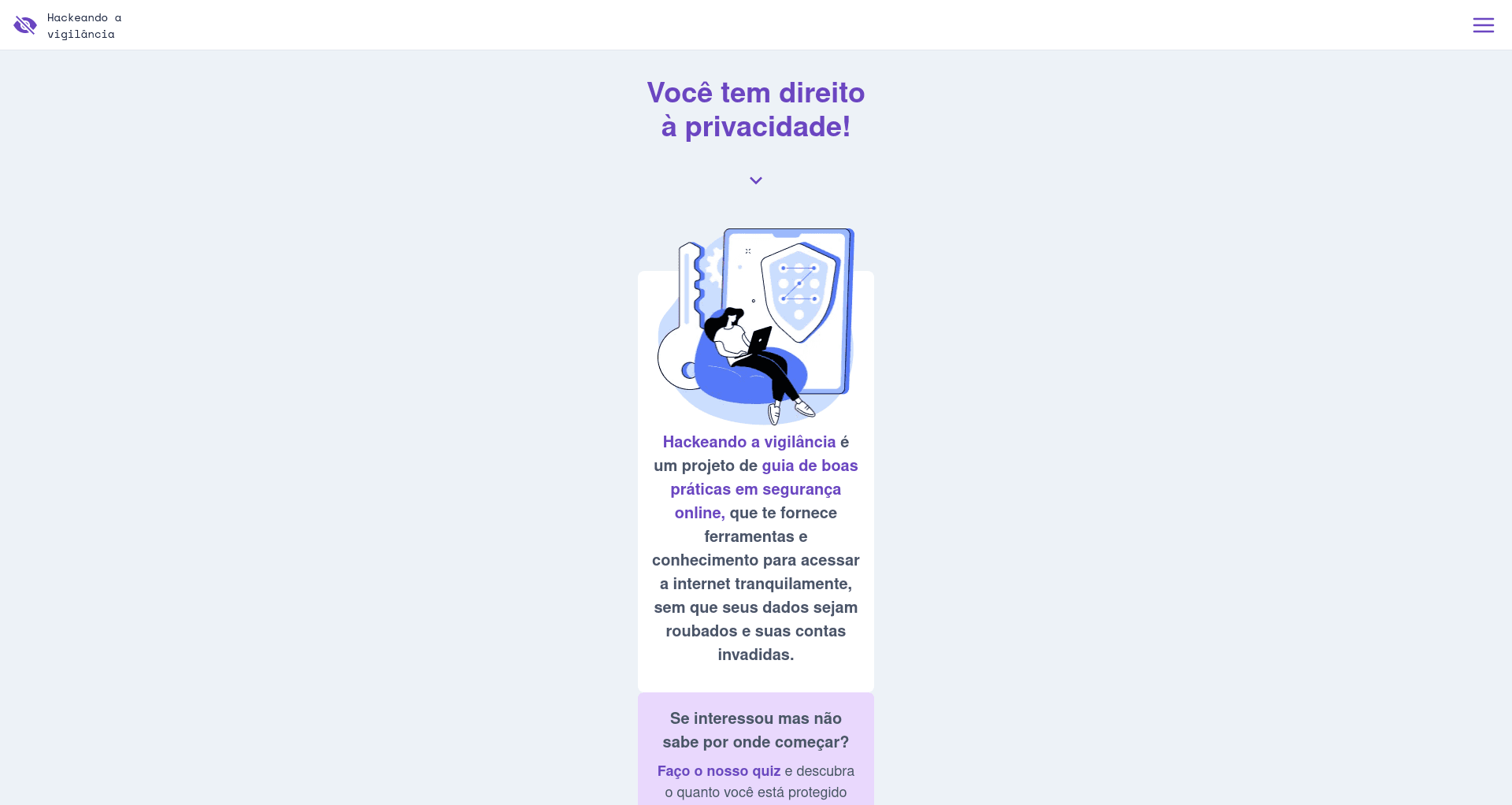 Captura de tela de início do site Hackeando a Vigilância