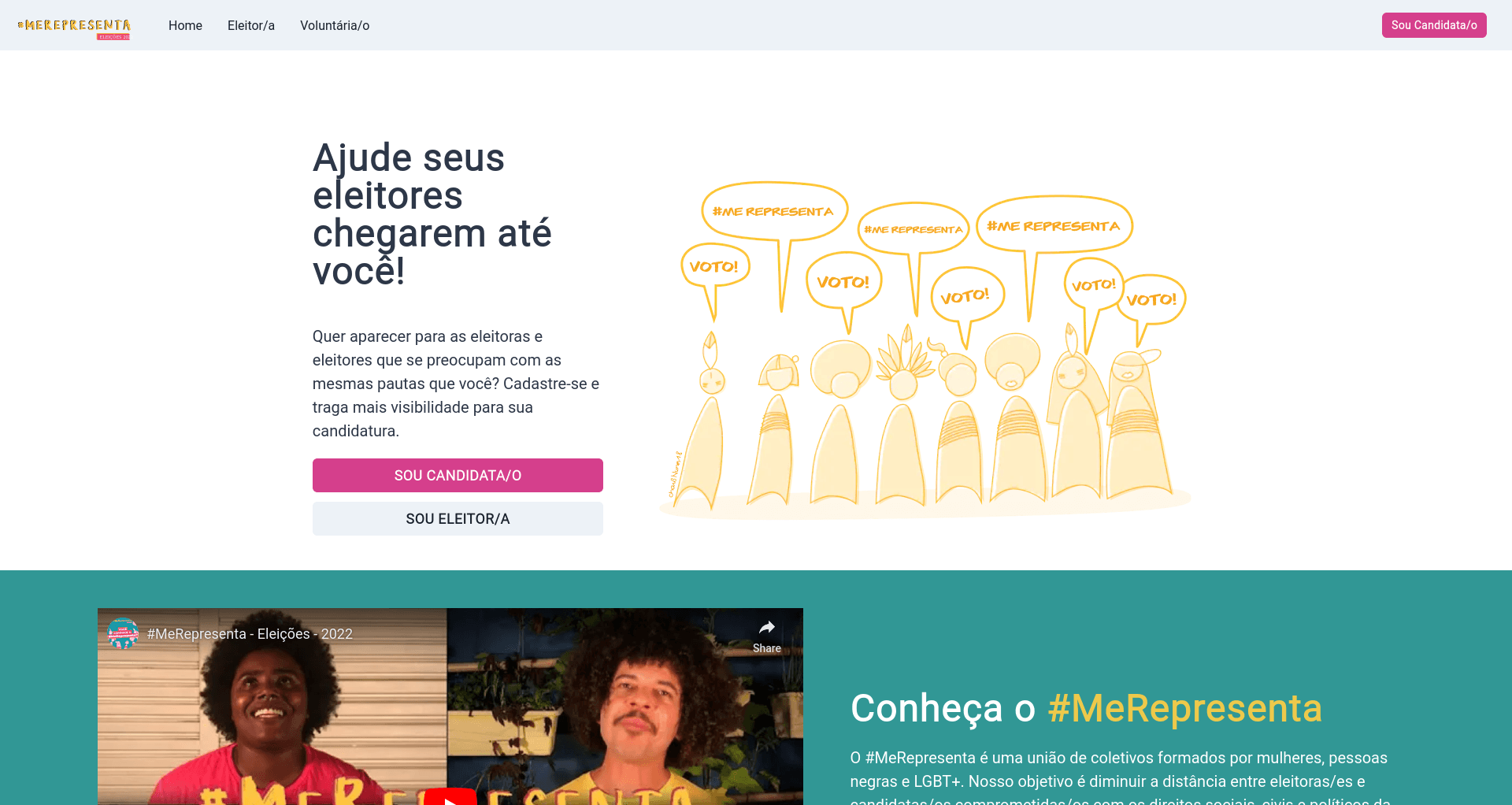 Captura de tela de início do app #MeRepresenta